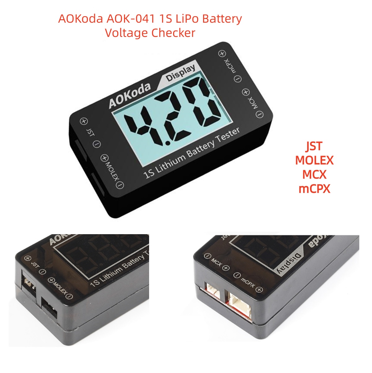 Drone Battery Voltage Checker - เครื่องตรวจสอบแรงดันแบตเตอรี่ลิโพ AOKoda AOK-041 1S พร้อมหัวต่อ Micro