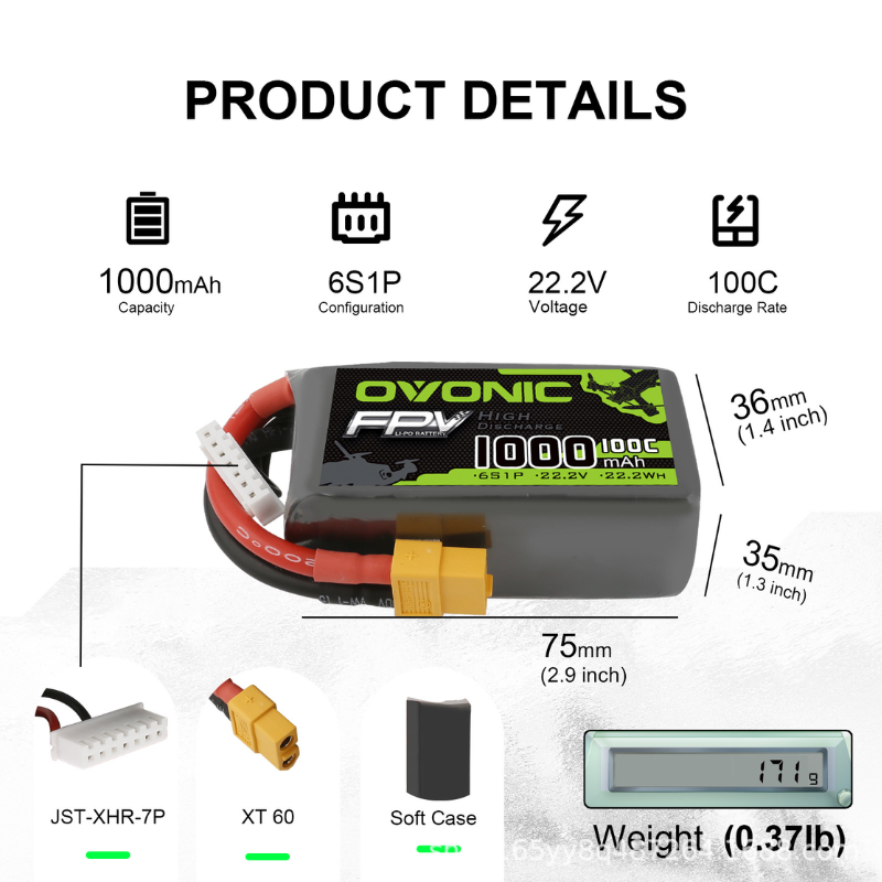 2 ชิ้น OVONIC 1000mAh 100C 22. - Drone Battery Li-Ion บทวิจารณ์และราคา